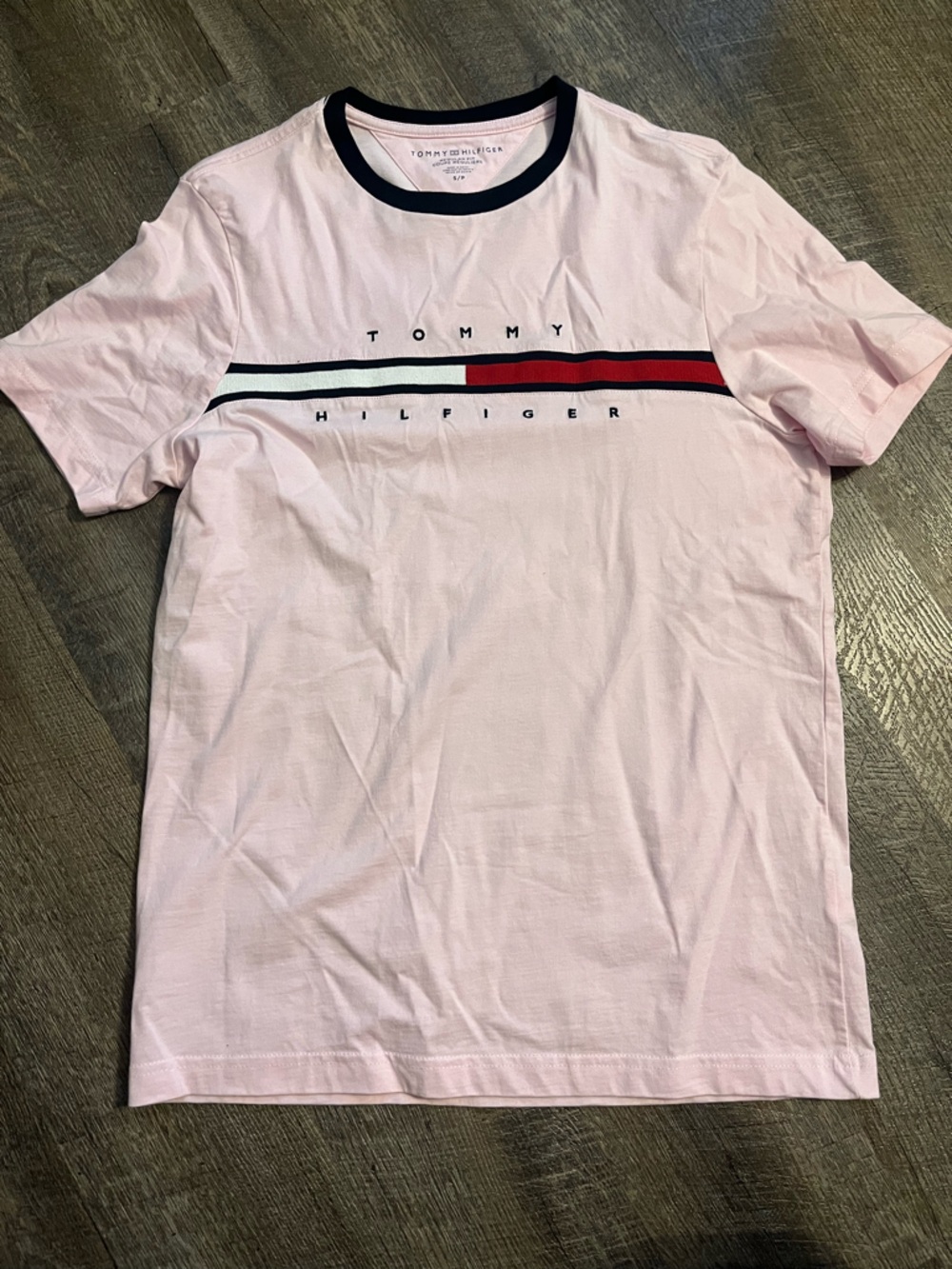 Tommy Hilfiger Men's Light Pink Logo Stripe Crewneck Tee
